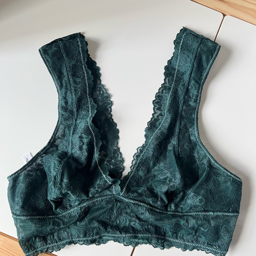 NWOT Free People Intimately Dark Forest Green Lace Longline Bralette small
